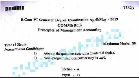 Principles of Management Accounting B.com 6th Semester Question Paper 2019 Bijapur University