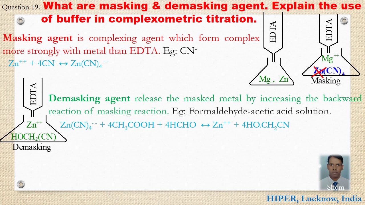 Question 19. What are masking demasking agent. Explain of buffer. by S P India - YouTube