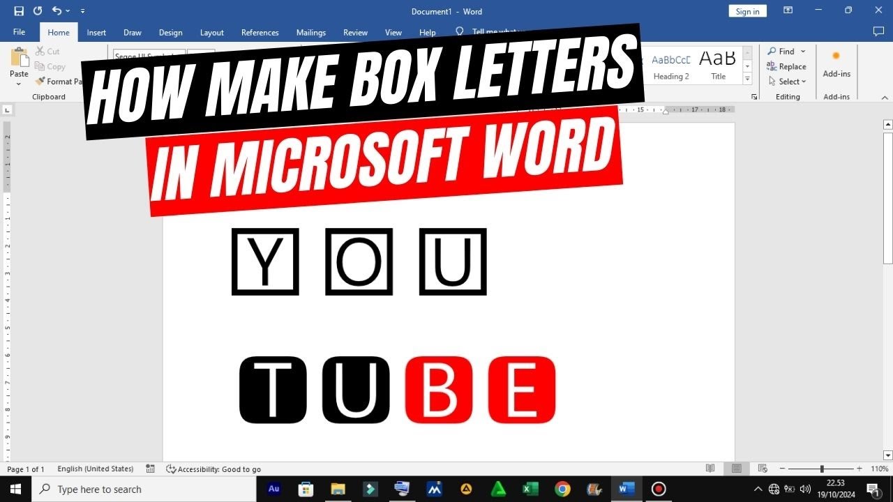 How make box letters in Microsoft Word - YouTube