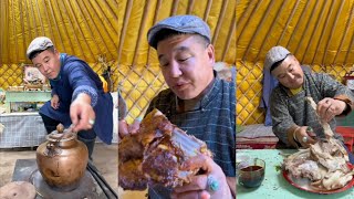 蒙古人察八旗的传统牧民生活!合集18 #美食#烹饪 #蒙古