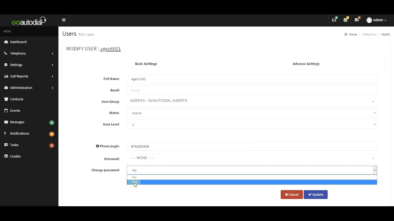 GOautodial V4 - Changement Mot De Passe - YouTube