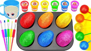 Satisfying Video l How To Make Rainbow Glitter Lollipop Candy with 6 Color Eggs Cutting ASMR