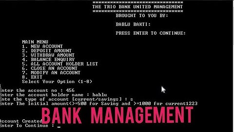 BANK MANAGEMENT , PYTHON PROJECT