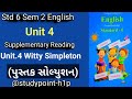 Std 6 English Sem 2 | Supplementary Reading Unit 3 A Witty Simpleton | Book Solution