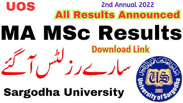 MA MSc New Results Announced Sargodha University | MA MSc 2nd Annual 2022/Supply Results UOS