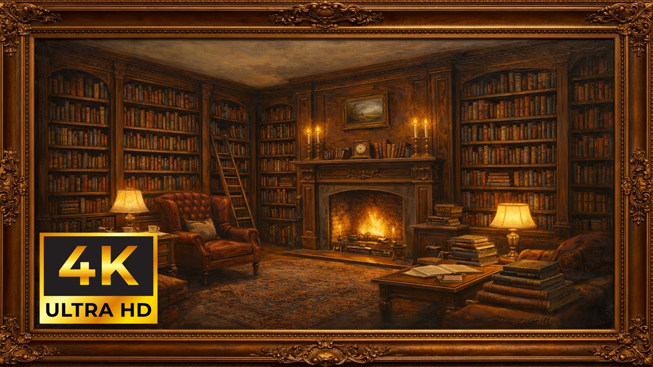 4K Vintage Oil Painting - Cozy Library Ambience | Frame TV Art Wallpaper (No Music)