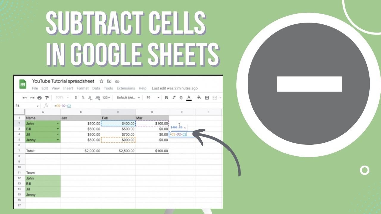 How To Subtract Cells In Google Sheets YouTube How To Subtract Cells In Google Sheets YouTube