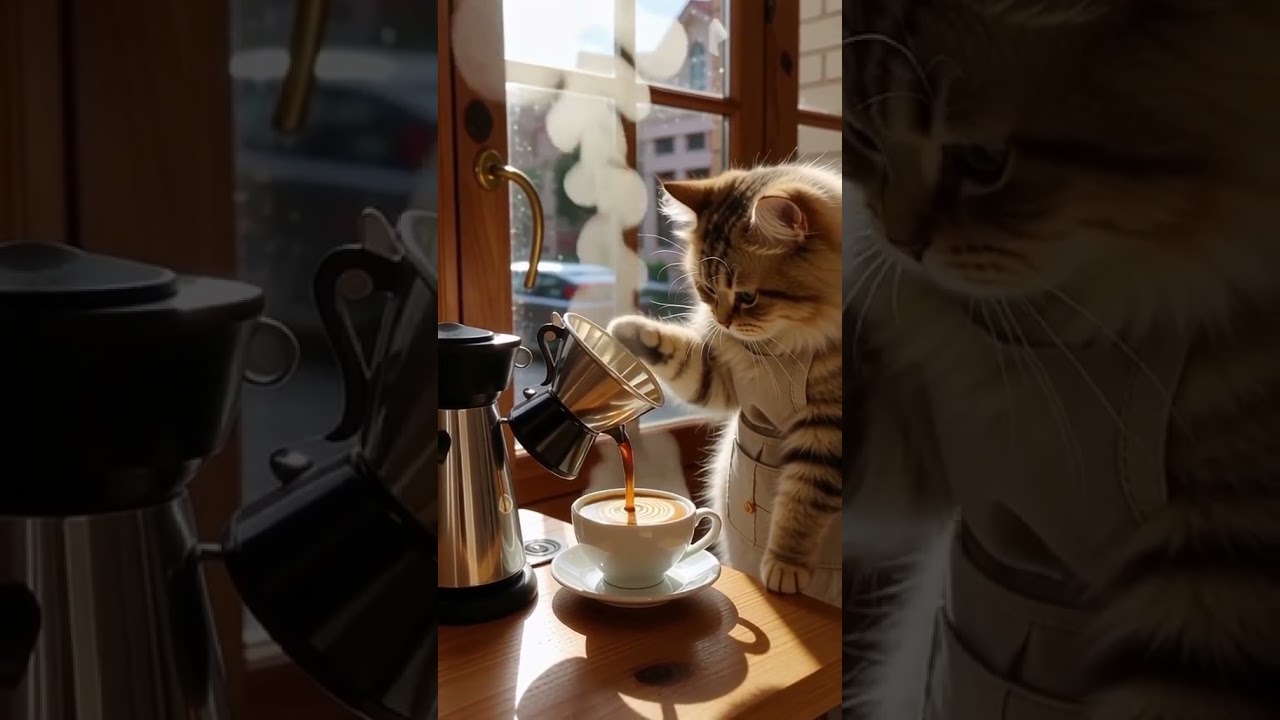 Barista Cat Making the Perfect Coffee ☕🐱