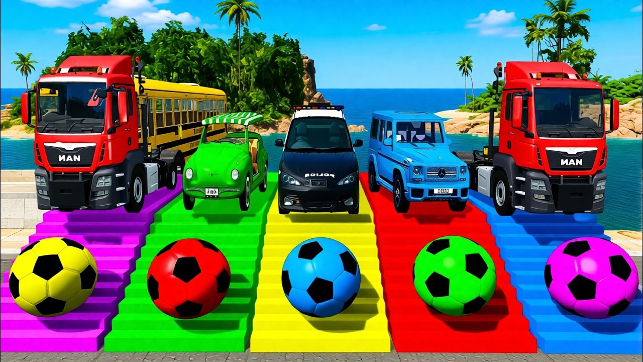 Flatbed Trailer McQueen Transportation with Truck - Speedbumps vs Cars vs Train - BeamNG.Drive #20