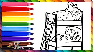 Drawing And Coloring Peppa Pig And George Pig In Their Bunk Bed 🐷🛏️🛏️🌈 Drawings For Kids