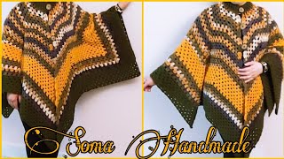 كروشيه بونشو شيفرون شيك مميز لجميع المقاسات💓||  Crochet  chevron poncho  #soma_handmade#Crochet