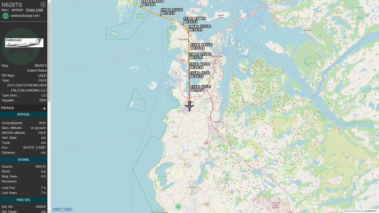 Live Flight of Elon Musks Plane (N628TS)