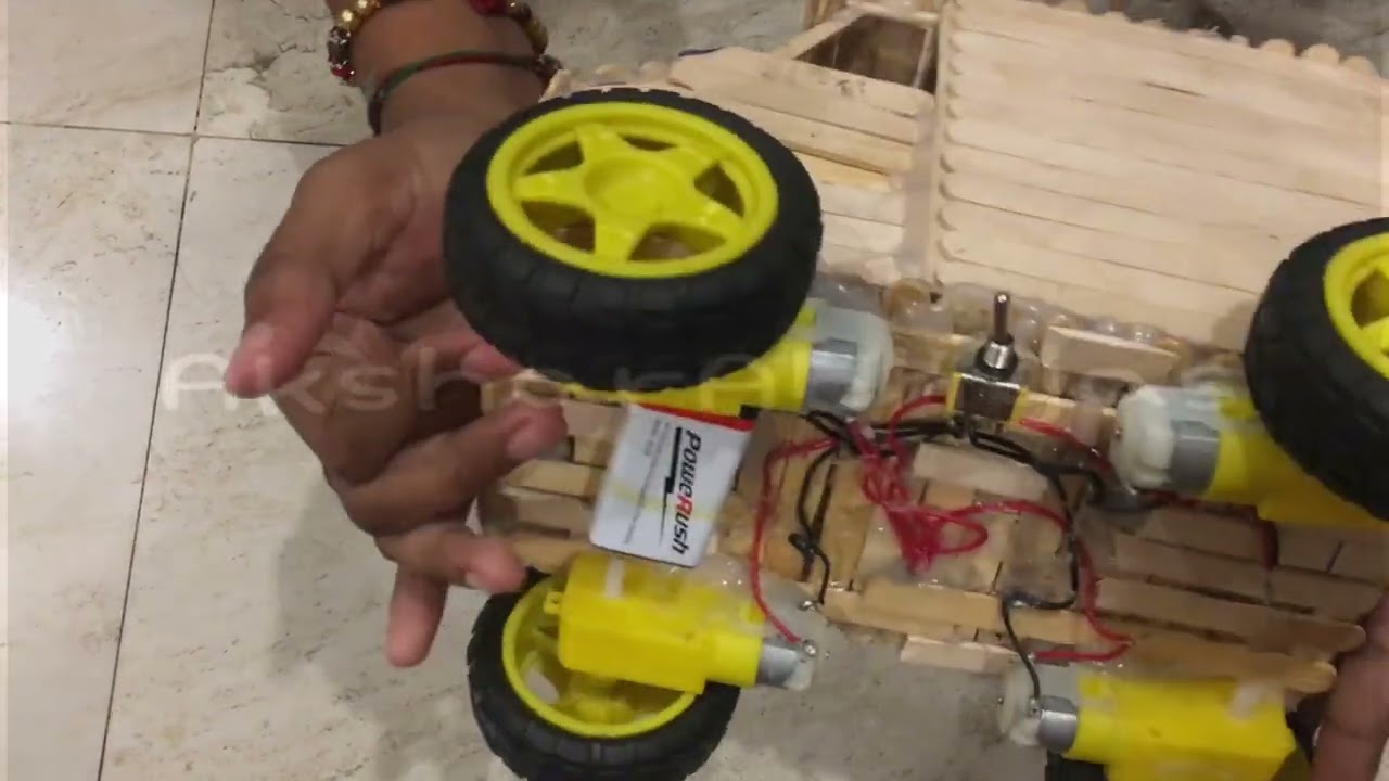 For Kids - Car Prototype Building using Ice Cream Sticks, 9v DC Motors and Wheel Sets.