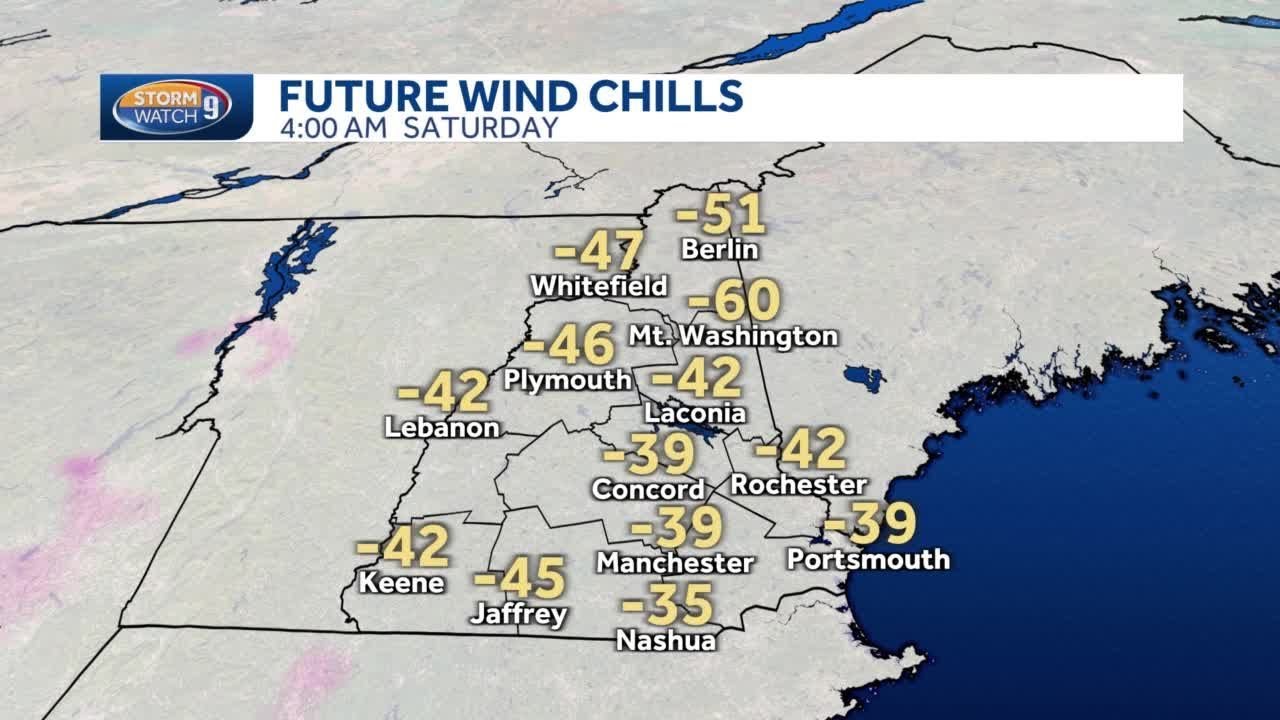 New Hampshire hourly weather timeline: Track how cold wind chills get for Friday Saturday – WMUR-TV