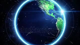 Animation rotation of glowing globe of earth with view from space and flare of light.