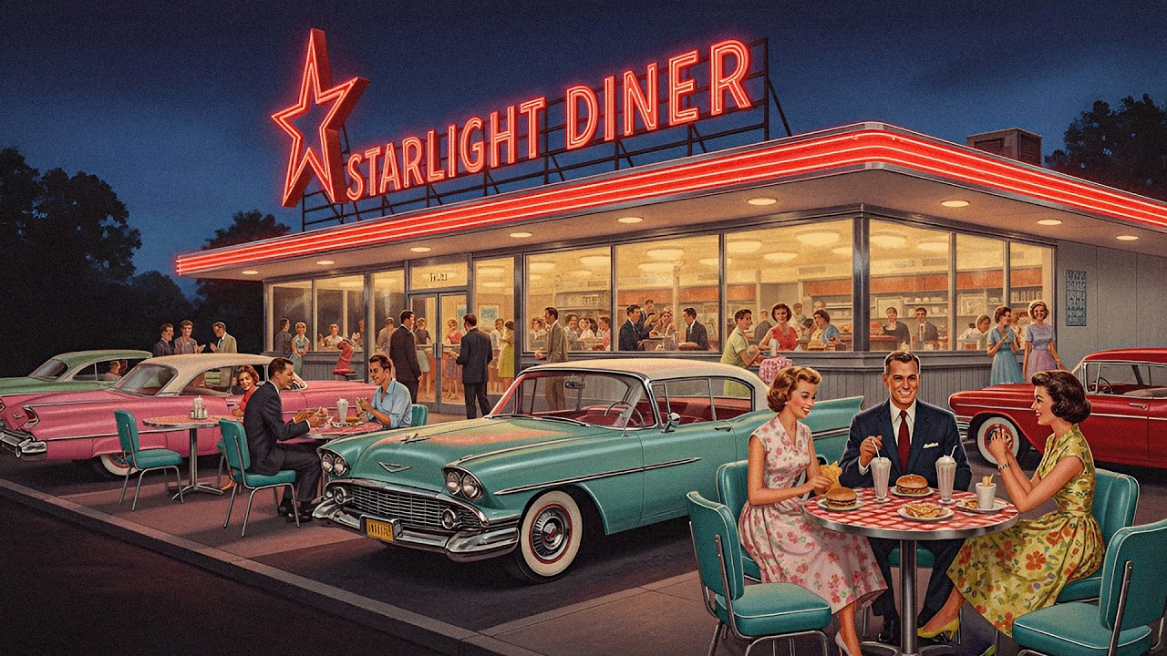 cozy diner night jazz | soft 50s jazz playlist outside an old american diner