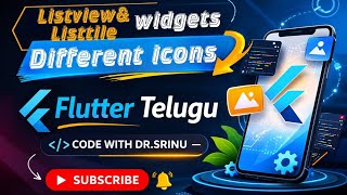 Listview widgets Listtile widgets Different iocns #15th flutter telugu video | Listview | Listtile