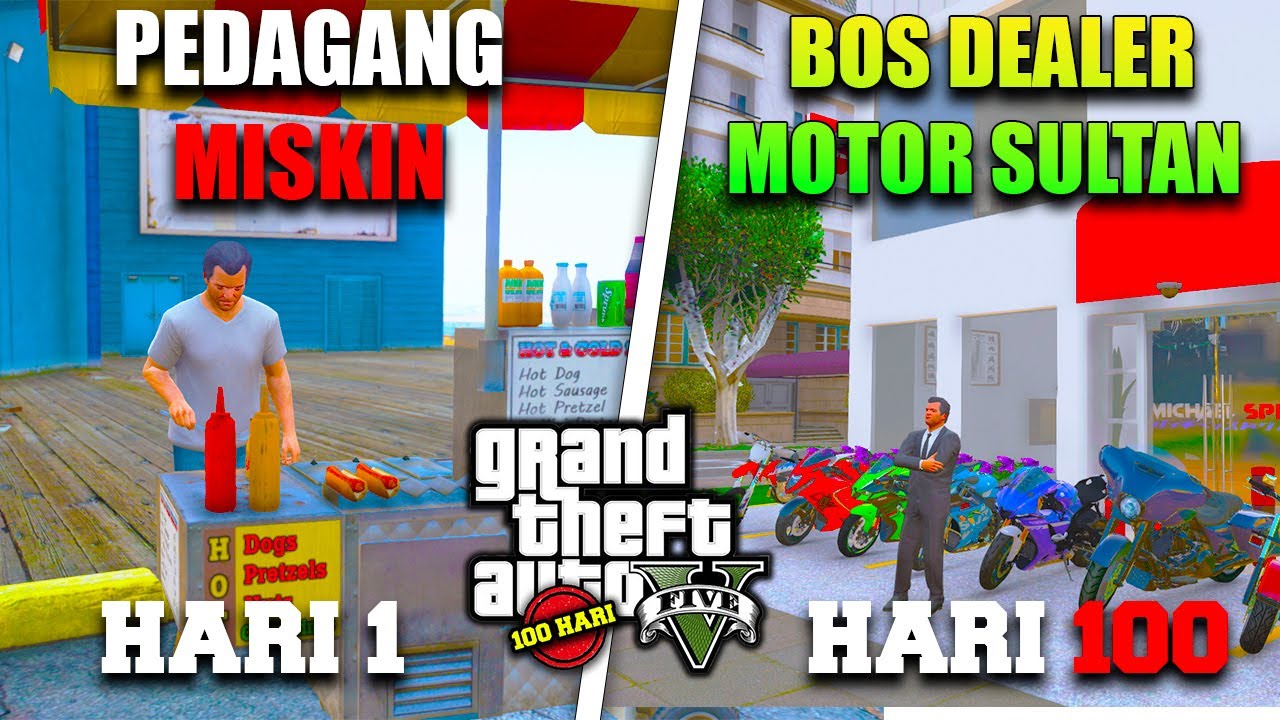 100 HARI DI GTA 5 DARI PENJUAL HOTDOG MISKIN SAMPAI PUNYA DEALER MOTOR SULTAN