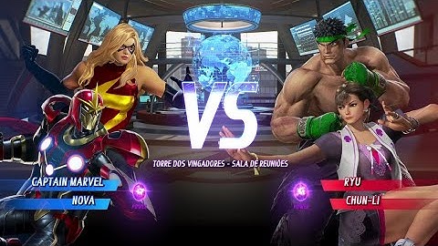 Captain Marvel & Nova vs Ryu & Chun Li (Hardest AI) - Marvel vs Capcom Infinite