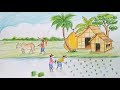 How to draw scenery of working people / cultivation step by step