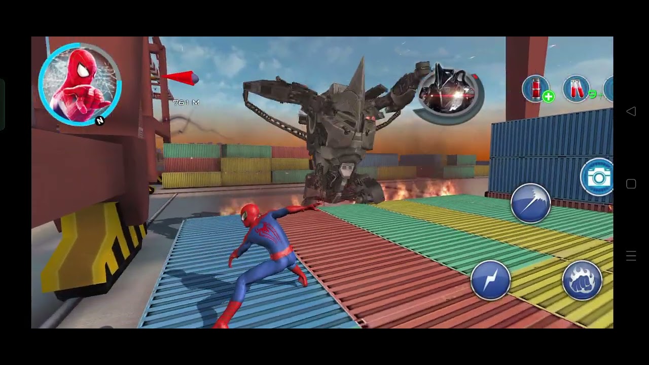 The amazing spiderman 2 spiderman vs raino #marvel #raino #driving #spiderman #gaming 