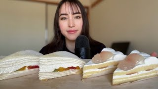 ASMR White Peach Shortcake & Fruit Mille Crepe Mukbang 🍰 (Soft Eating Sounds) screenshot 4