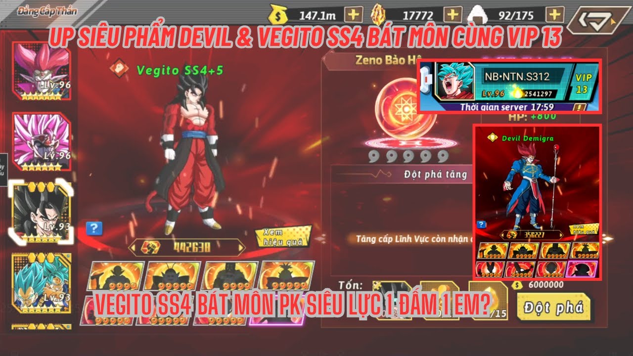 Rồng Thần Siêu Cấp - Up DEVIL & VEGITO SS4 bát môn cùng VIP13 sv mới - PK 1 đấm 1 em liệu có thật?