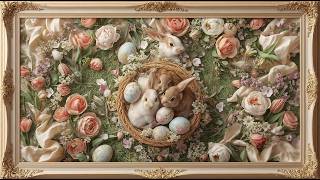 Cute Easter Bunnies 🐰🌸🥚 | Luxury Floral Spring Ambience in Elegant Frame (4K TV Wallpaper) screenshot 4