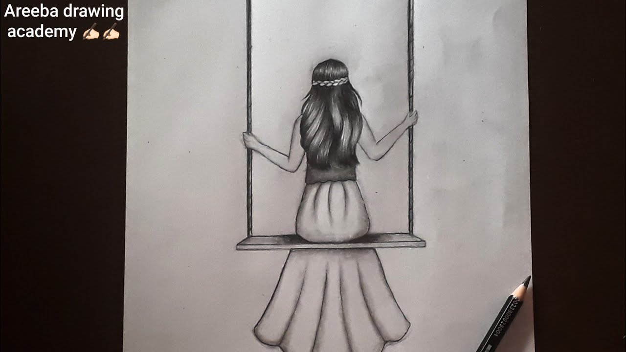 A girl sitting on a swing❤|| pencil sketch✍🏻||#