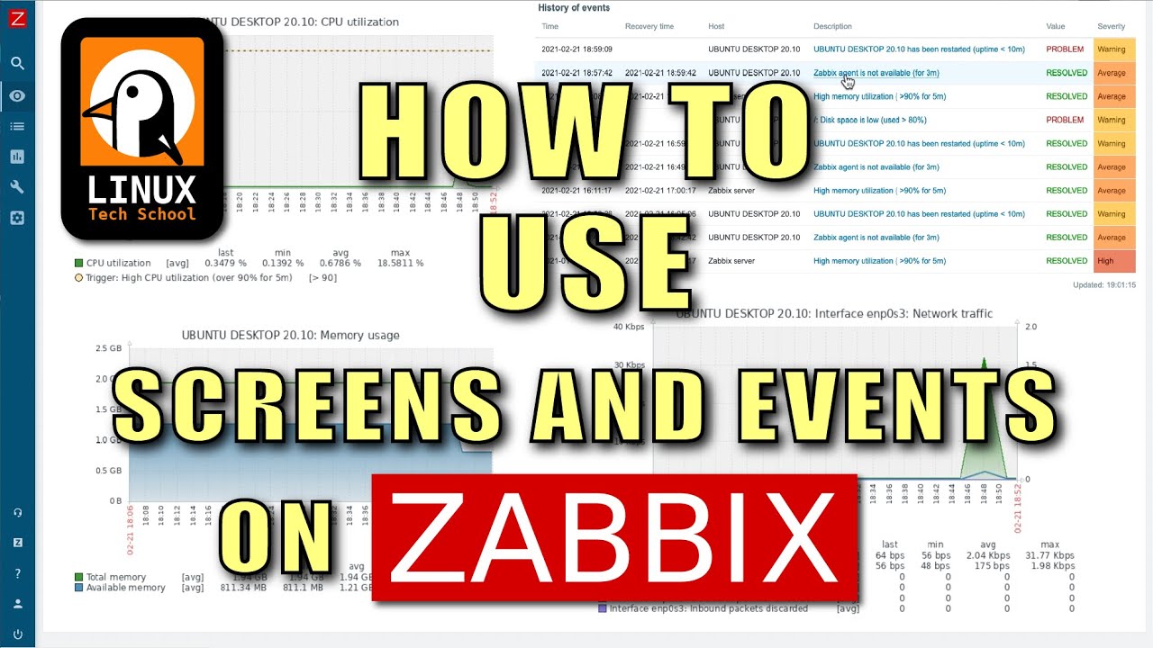 How to add screens and events on Zabbix