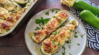 Stuffed Zucchini Boats With Ground Beef and Bechamel Sauce On Top