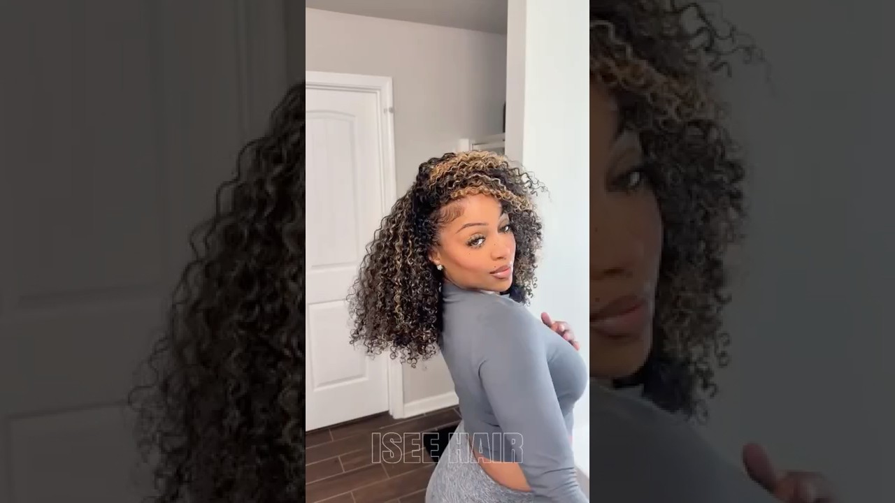 Kinky Curly Half Wig with Pop of Summer Highlights💥💥🎉