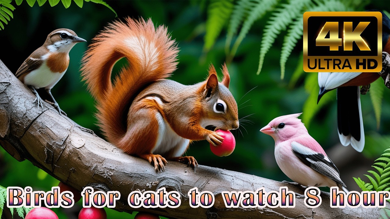 TV FOR CATS - Kitten TV! 8 Hours of Playful Birds & Squirrels for Young Cats 