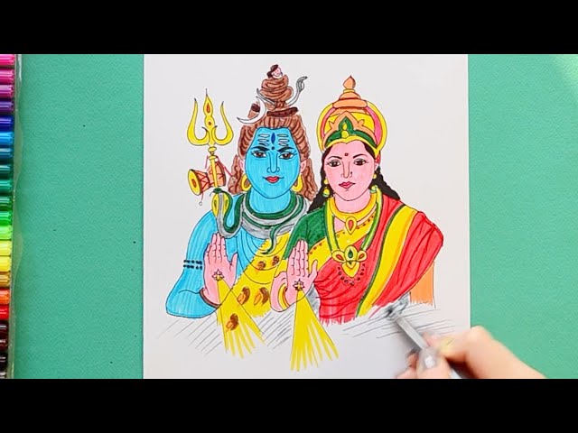 Premium Vector | Lord shiva and parvati together outline wedding card  design element