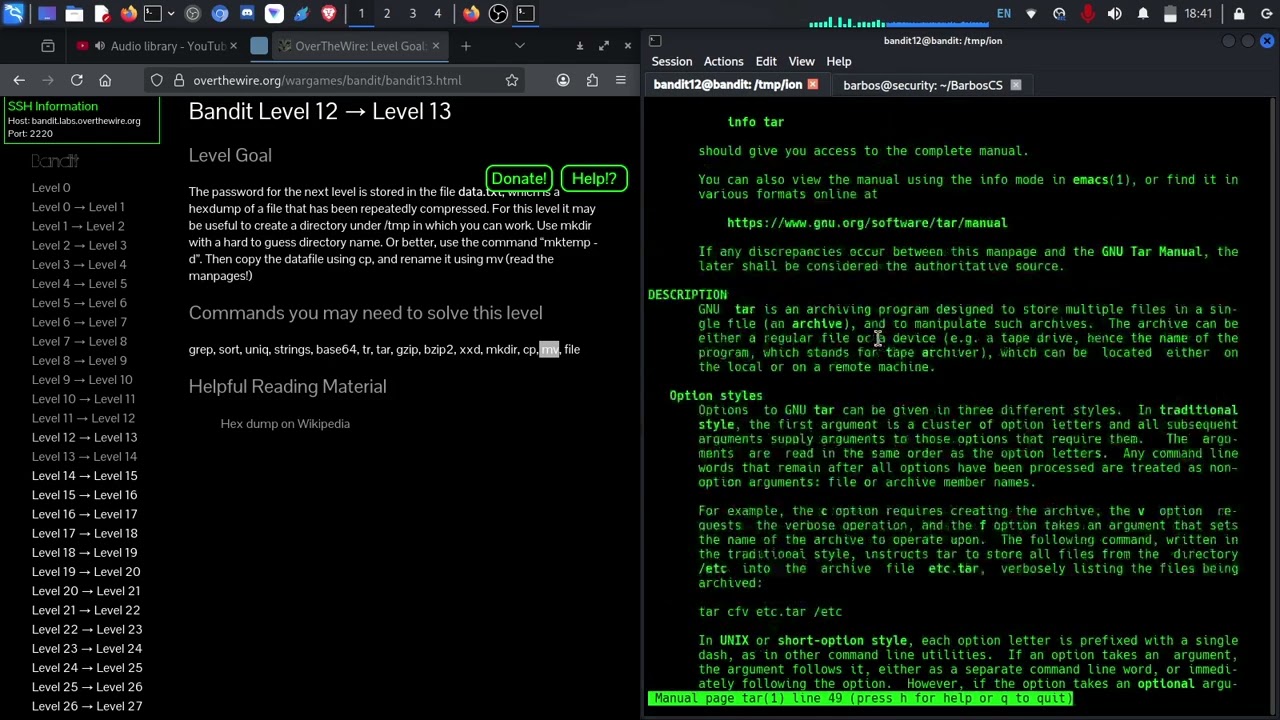 OverTheWire - BANDIT Level 12  - 13 | Hexdump XXD si dezarhivari in Linux | Barbos Security #14