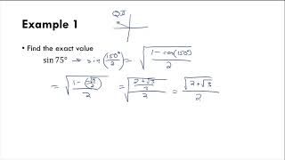 PreCalc 5.5 Half Angle Identities