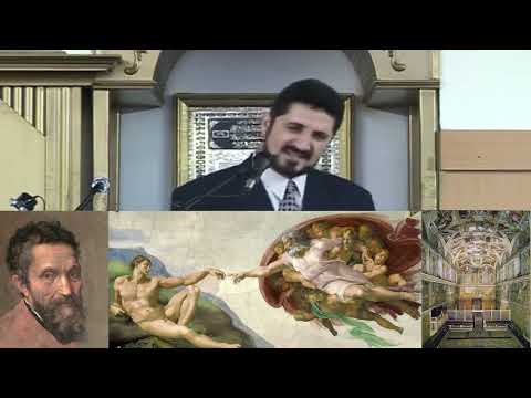 صدمة وبالصور أبو هريرة يحكي لوحة كأنها حديث لوحة الفنان مايكل أنجلو خلق آدم فيها تجسيم لله