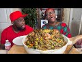 I made rice a roni pork  shrimp fried rice from scratch  recipe mukbang eating show