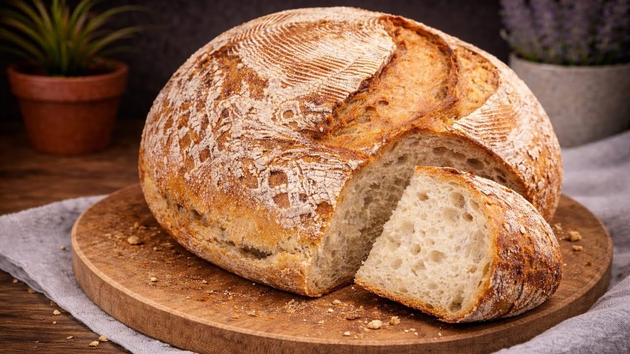 Просто смешайте ингредиенты — и вы получите хлеб, как в пекарне, с хрустящей корочкой.