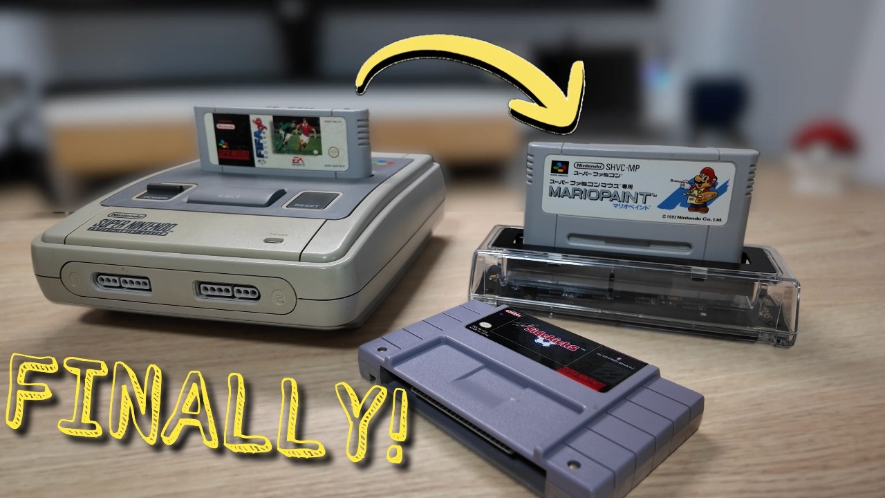 Epilogue SN Operator with a Super Nintendo cartridge inserted