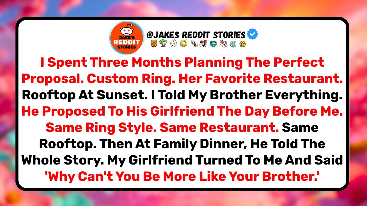 I'm sitting at my parents' dinner table, holding a breadstick like it's the only thing keeping me on this planet, while my brother tells the entire family the story of his perfect proposal. Every...
