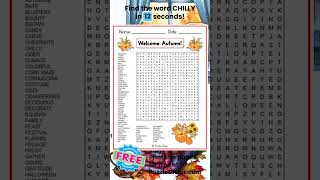 Fall Word Search-Find CHILLY #wordsearch #wordgames #puzzlegame #wordpuzzle #fall #cozyfall