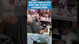 "Giga Chad" speaks out after ripping down the cross at a blasphemous parade.