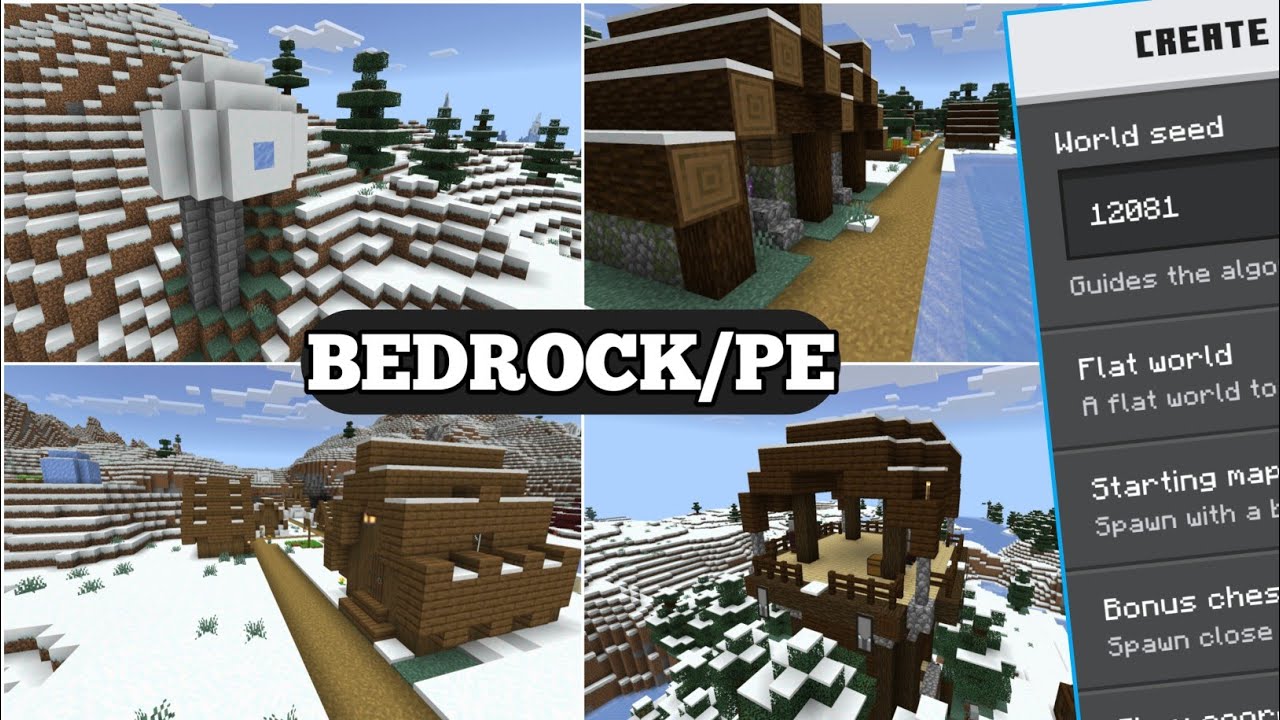 Minecraft Bedrock Snowy Village, Basement Igloo And Outpost Seed - YouTube