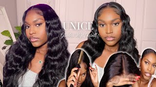 Body Wave GLUELESS WIG INSTALL Easy Crimping Tutorial | Unice - Wear &amp; Go Hair | Beginner Friendly