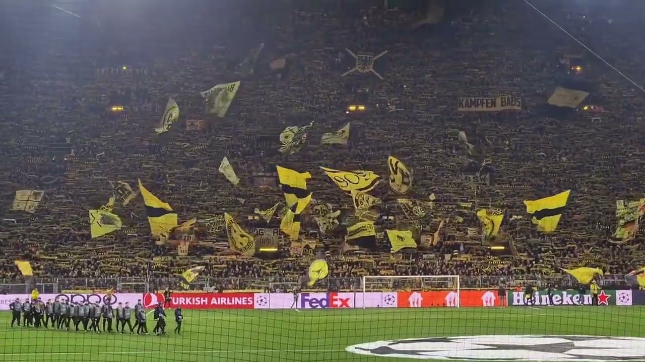 Dortmund fans  "Die Schwarzgelben" against Newcastle in the UEFA Champions League 2023