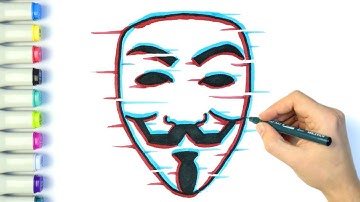 How to Draw Guy Fawkes mask: V for Vendetta with Glitch Effect