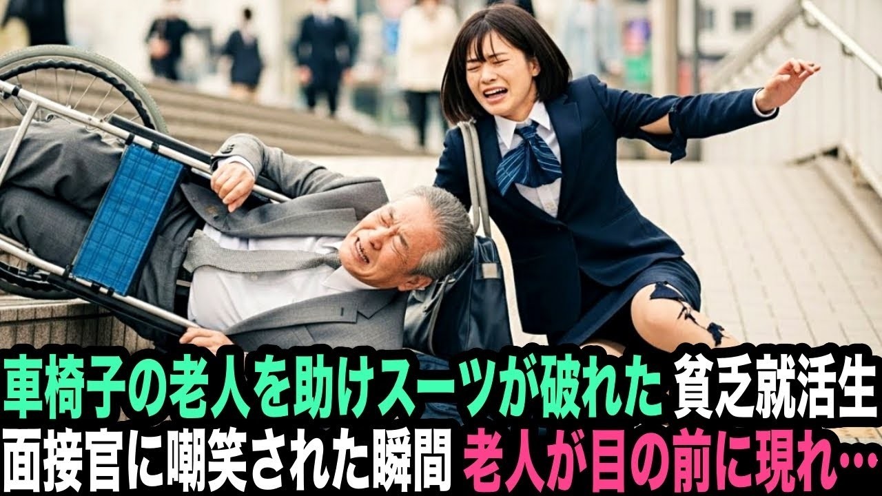 車椅子の老人を助けスーツが破れ面接官に嘲笑された貧乏就活生。席を立った瞬間、老人が目の前に現れ…
