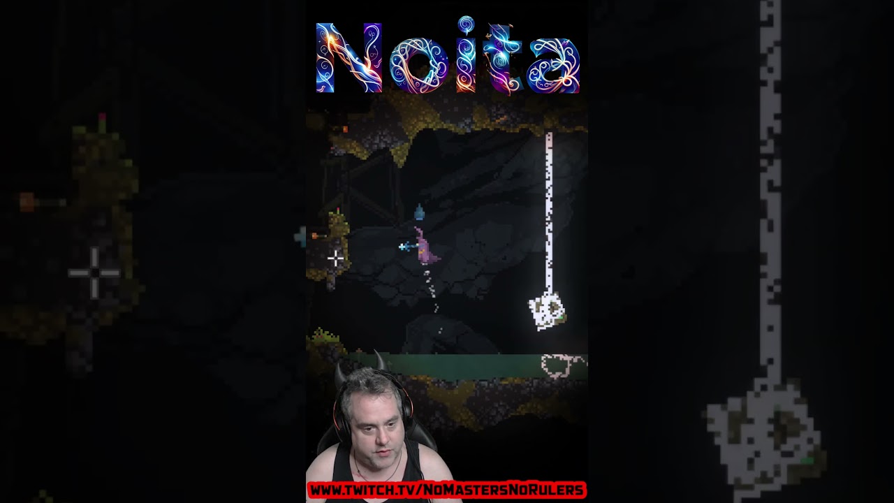 Noita tutorial for the rope-swing puzzle