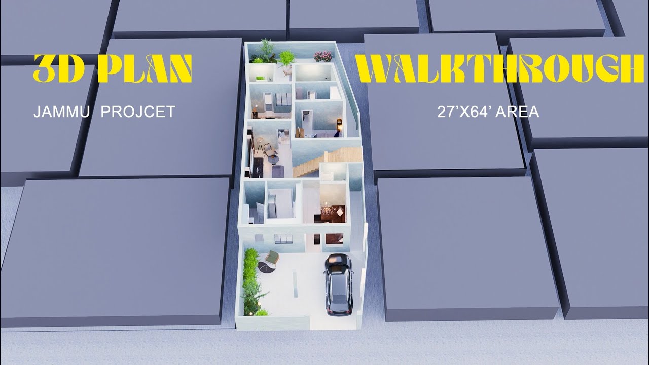 3D plan Walkthrough | a narrow house plan with well utilised area. #walkthrough #3danimation 